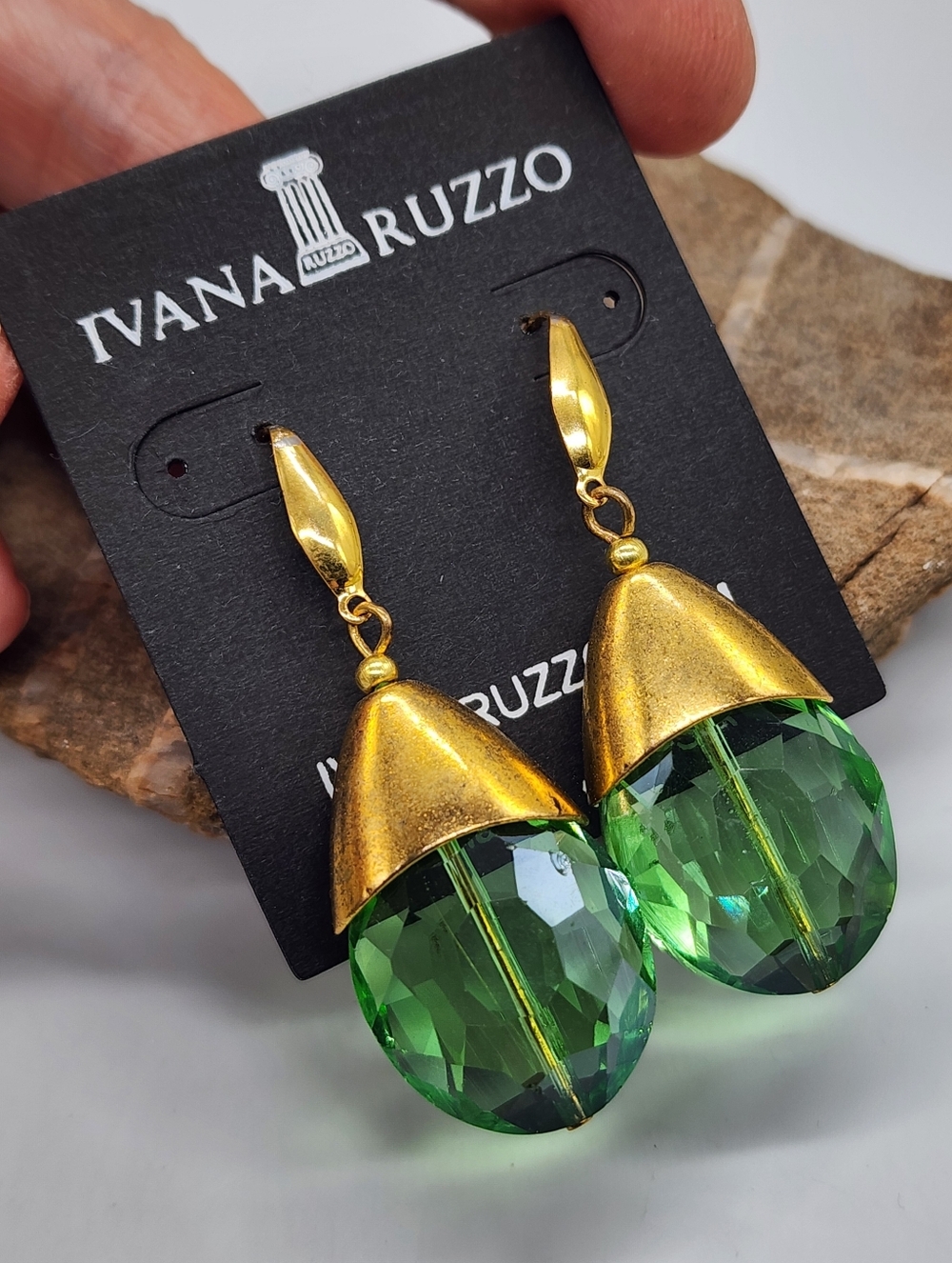 Gold Surgical Steel hypoallergenic Earrings Crystals Lime Green Teardrop